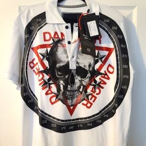 New Philipp Plien Crystal Skull Polo Shirt